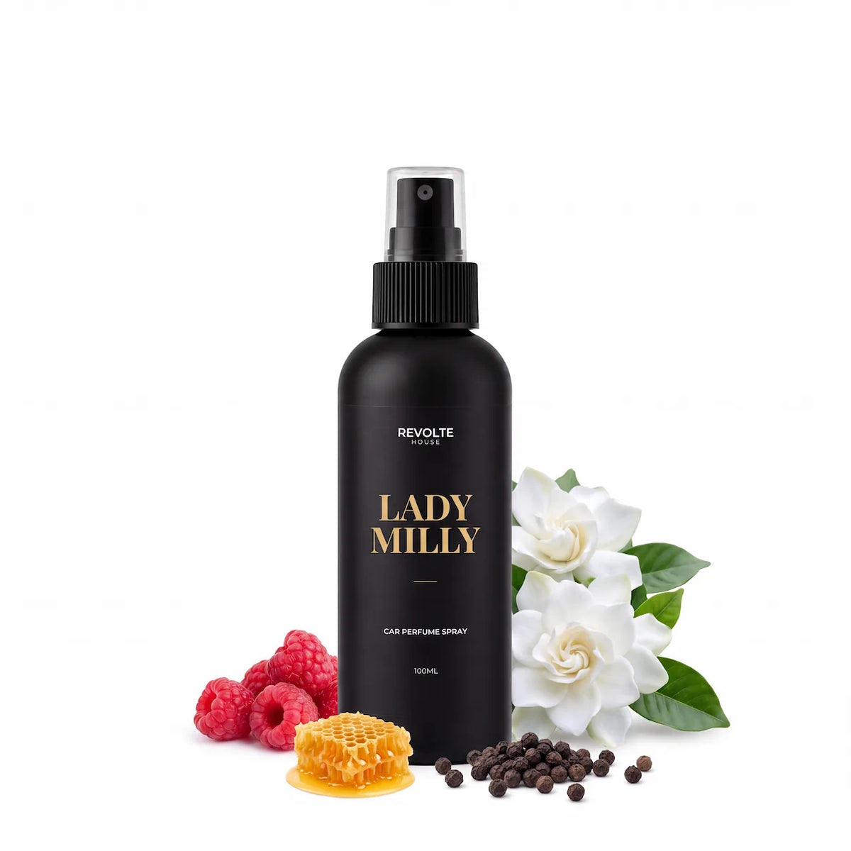 Lady Milly autoparfum spray 100 ml met framboos, witte bloemen, honing en patchouli