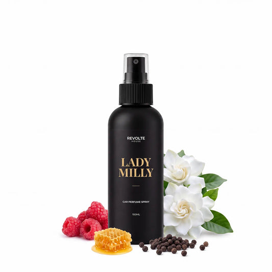 Lady Milly autoparfum spray 100 ml met framboos, witte bloemen, honing en patchouli